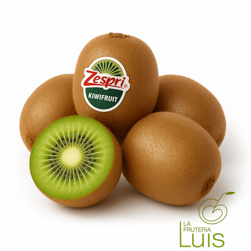 Kiwi fresco Madrid cortado por la mitad con fondo blanco, ideal para desayunos saludables y ricos en vitamina C.