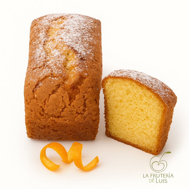 Bizcocho casero de limón esponjoso con azúcar glas y cáscara de naranja, envío a domicilio en Madrid